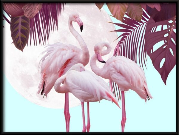 Plakat Flamingi na Tle Księżyca