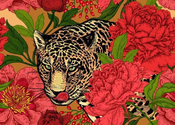 Fototapeta Jaguar i Kwiaty