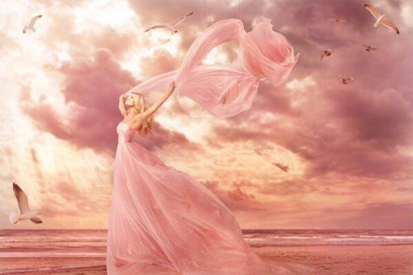 Fototapeta Kobieta w Różowej Sukience