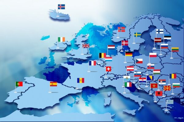 Fototapeta Europa z Flagami Państw