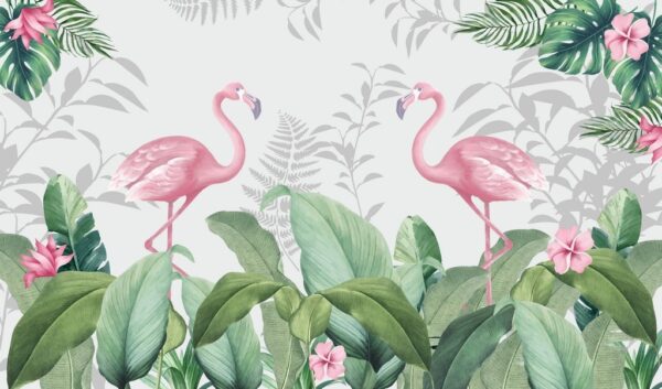 Fototapeta Dwa Flamingi pośród Liści