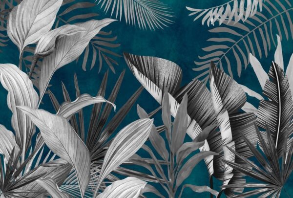 Fototapeta Tropikalne Liście na Niebieskim Tle