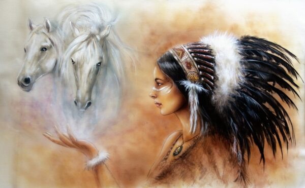 Obraz Indianka i Konie