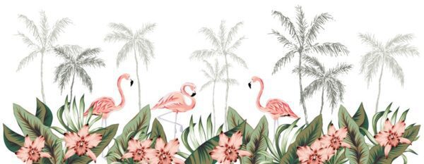 Fototapeta Flamingi i Kwiaty