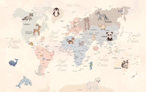 Fototapeta Mapa Świata Ze Zwierzątkami