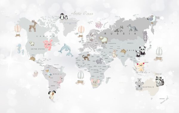 Fototapeta Mapa Świata z Kolorowymi Zwierzątkami