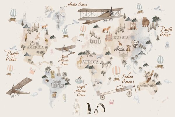 Fototapeta Mapa Świata Pełna Zwierząt