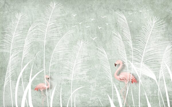 Fototapeta Flamingi Na Białej Łące