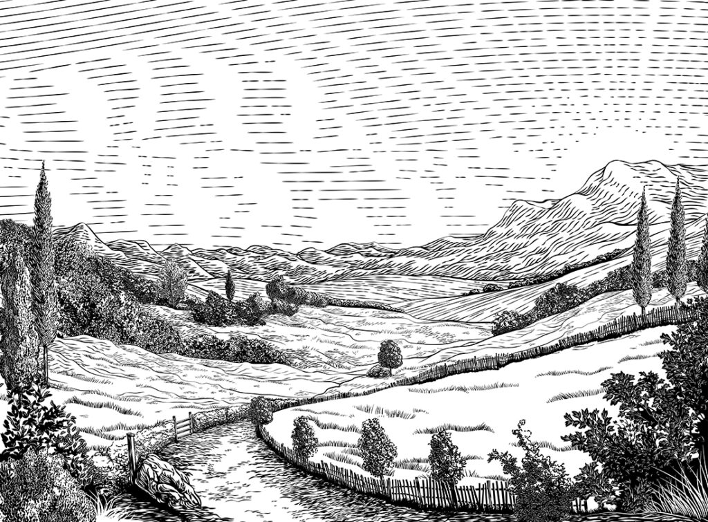 Landscape Rolling Hills Sky Vintage Rural Farm