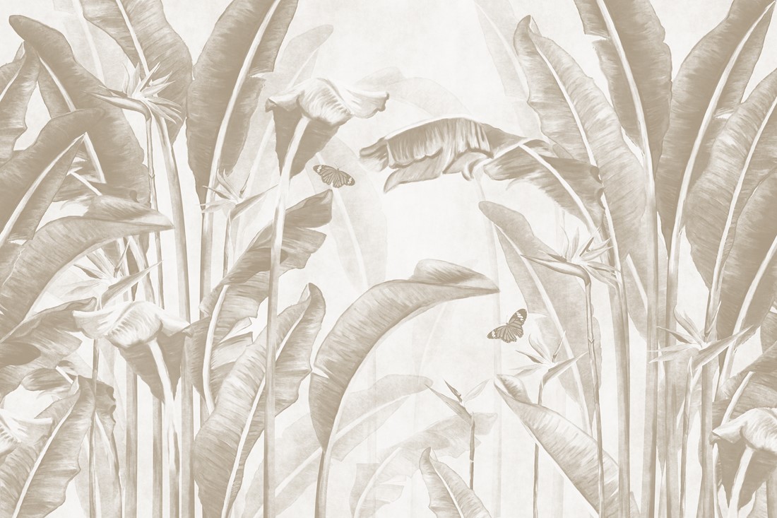 Pattern,Tropical,Forest,Wallpaper,With,Palm,Panna,Trees,Plants,Butterflies Fototapeta Egzotyczna Oaza