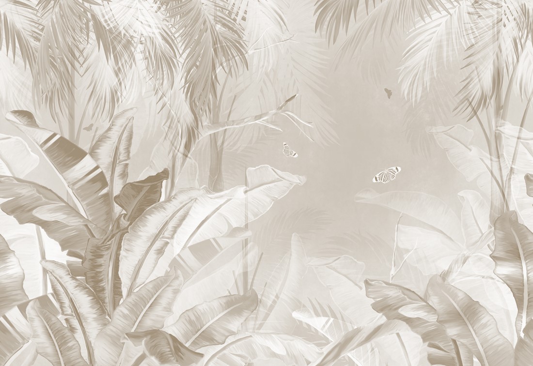 Pattern,Tropical,Forest,Wallpaper,With,Palm,Banana,Trees,,Plants,Butterflies Fototapeta Tropikalny Ogród