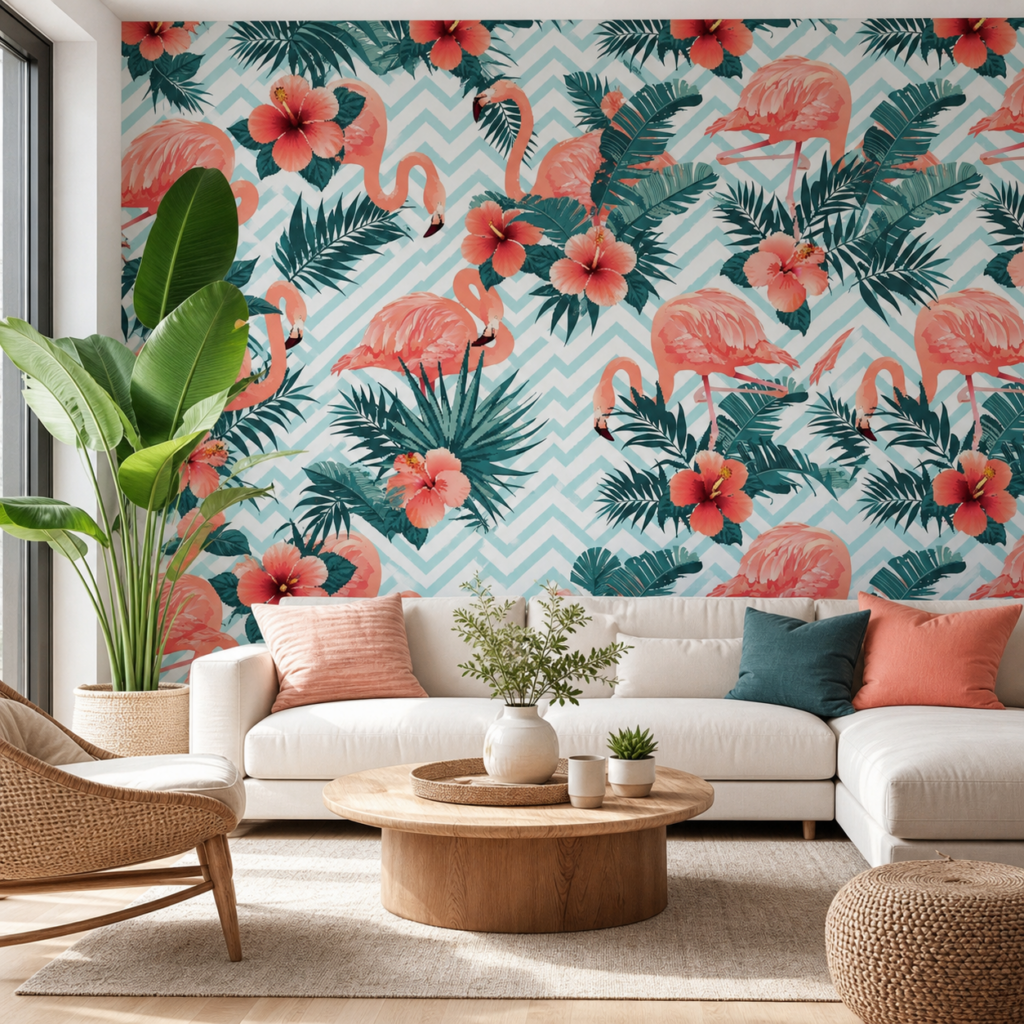 Fototapeta Flamingi i Kwiaty — wzór 3