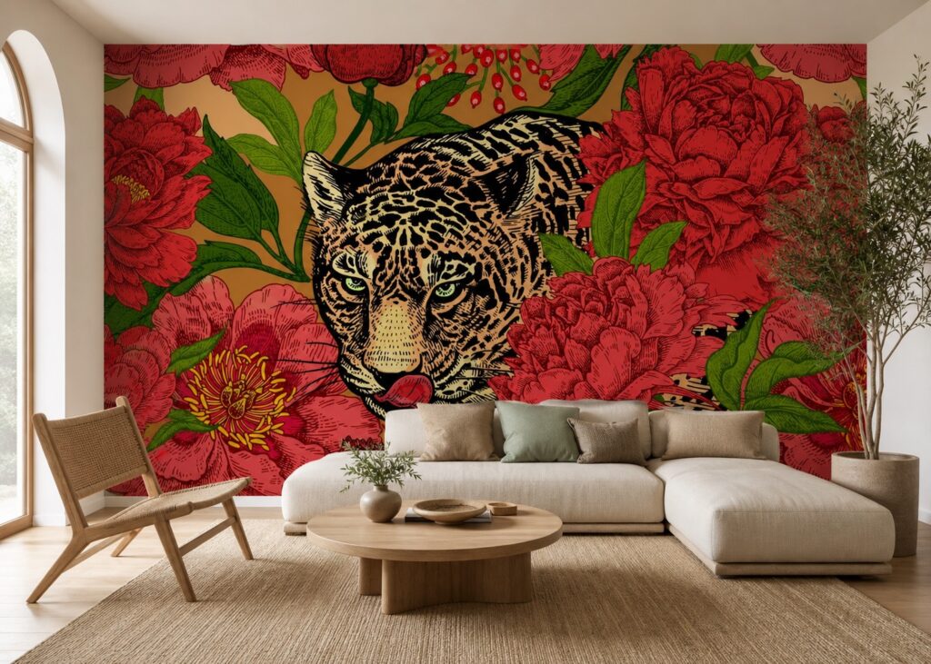 Fototapeta Jaguar i Kwiaty