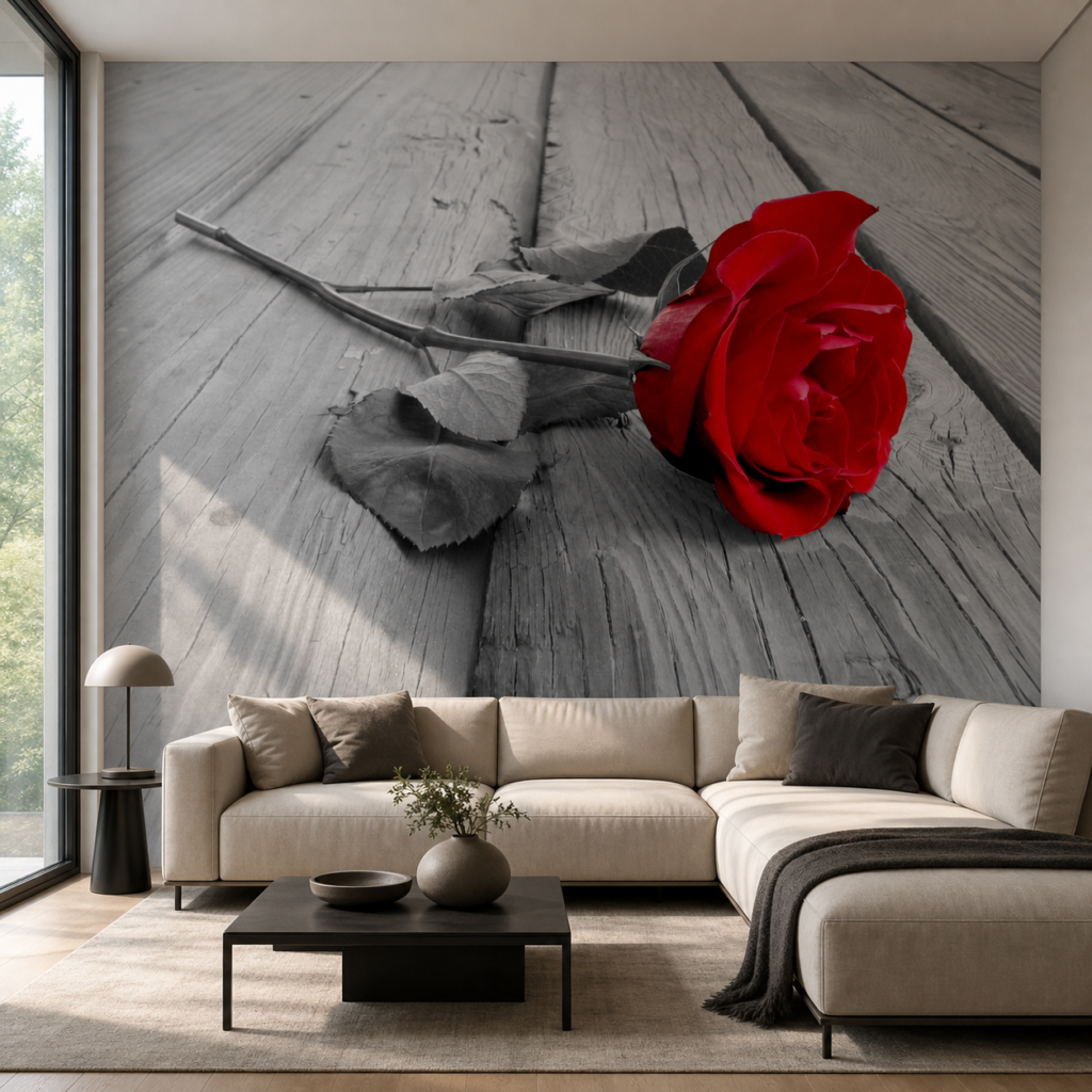 Fototapeta Róża na Drewnie