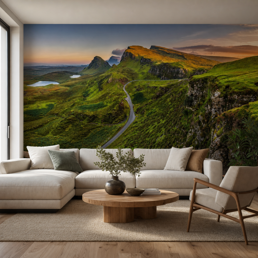 Fototapeta Zachód słońca w górach Quiraing na wyspie Skye, Szkocja, Wielka Brytania