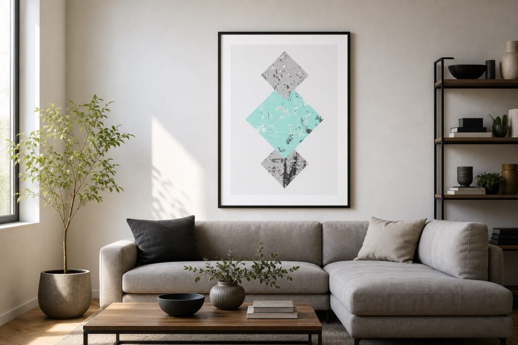 Plakat geometryczny trzy kwadraty z teksturką