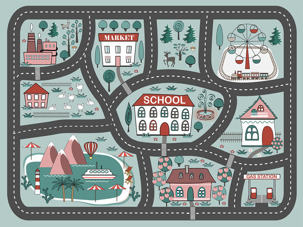 Wykładzina PCV Miasto dla Dzieci w Kolorach Mięty 200×150 cm