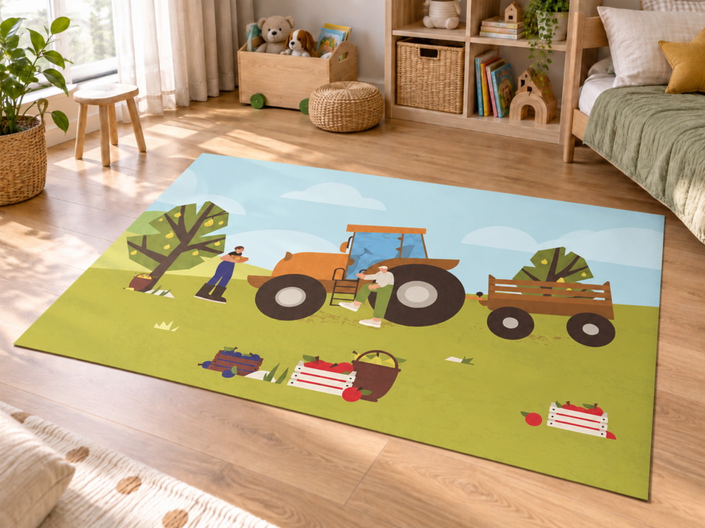 Wykładzina PCV Traktor w Sadzie dla Dzieci 150×100 cm