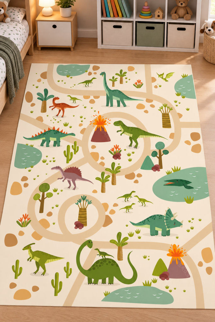 Wykładzina PCV Dinozaury na Drodze dla Dzieci 100×150 cm