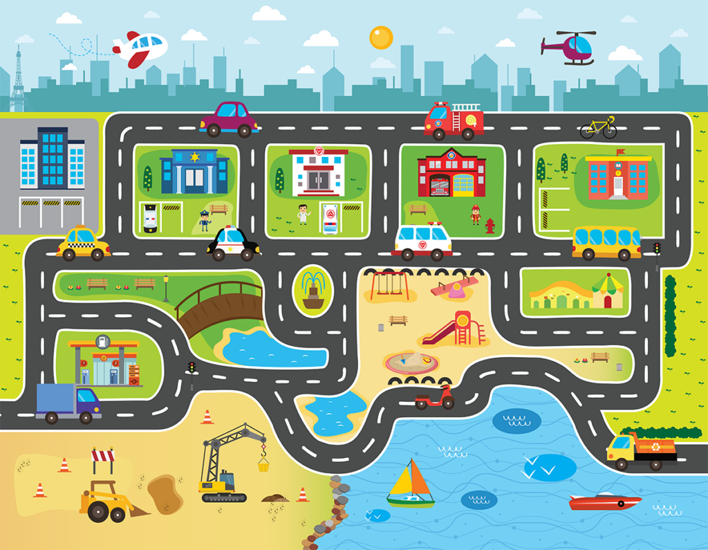 Wykładzina PCV Mapa Miasta dla Dzieci 130×100 cm