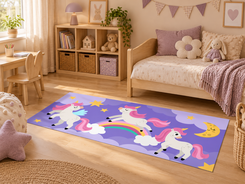 Wykładzina Dywanowa 3 Jednorożce na Tęczy dla Dzieci 150×70 cm