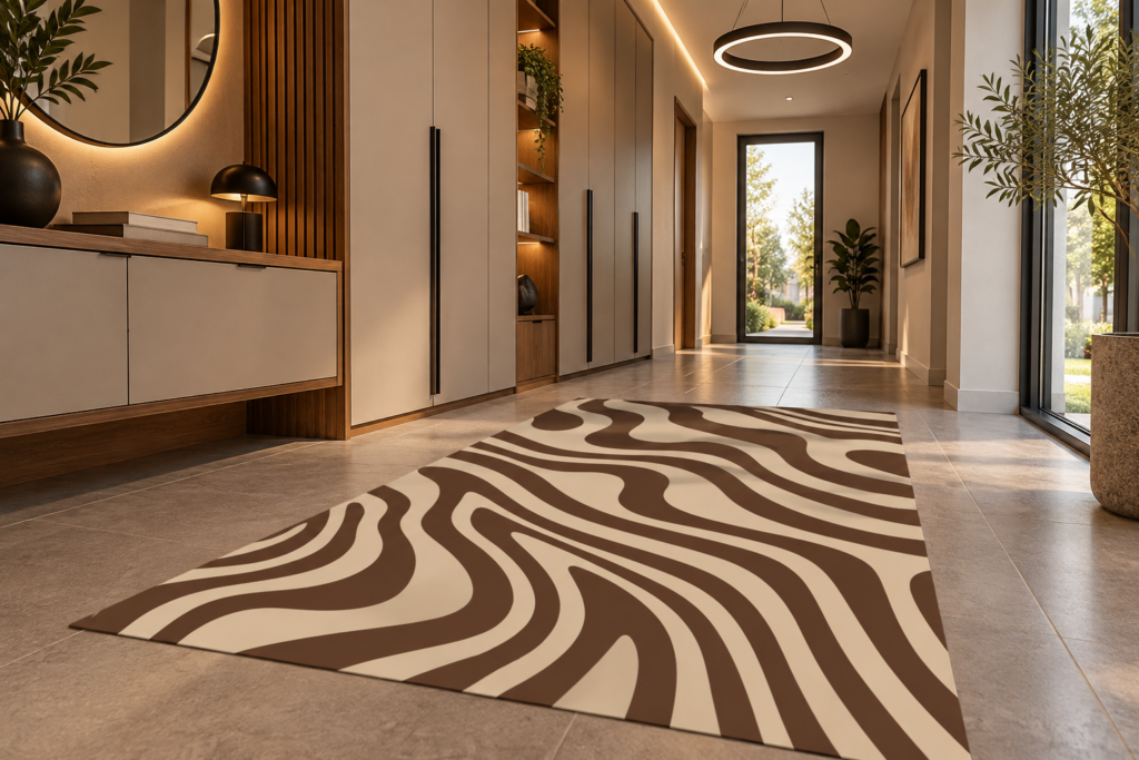 Wykładzina PCV Brązowe Abstrakcyjne Fale do Salonu 150×75 cm