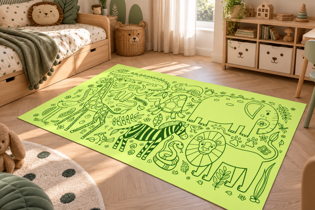 Wykładzina PCV Zwierzątka w Zieleni dla Dzieci 150×100 cm