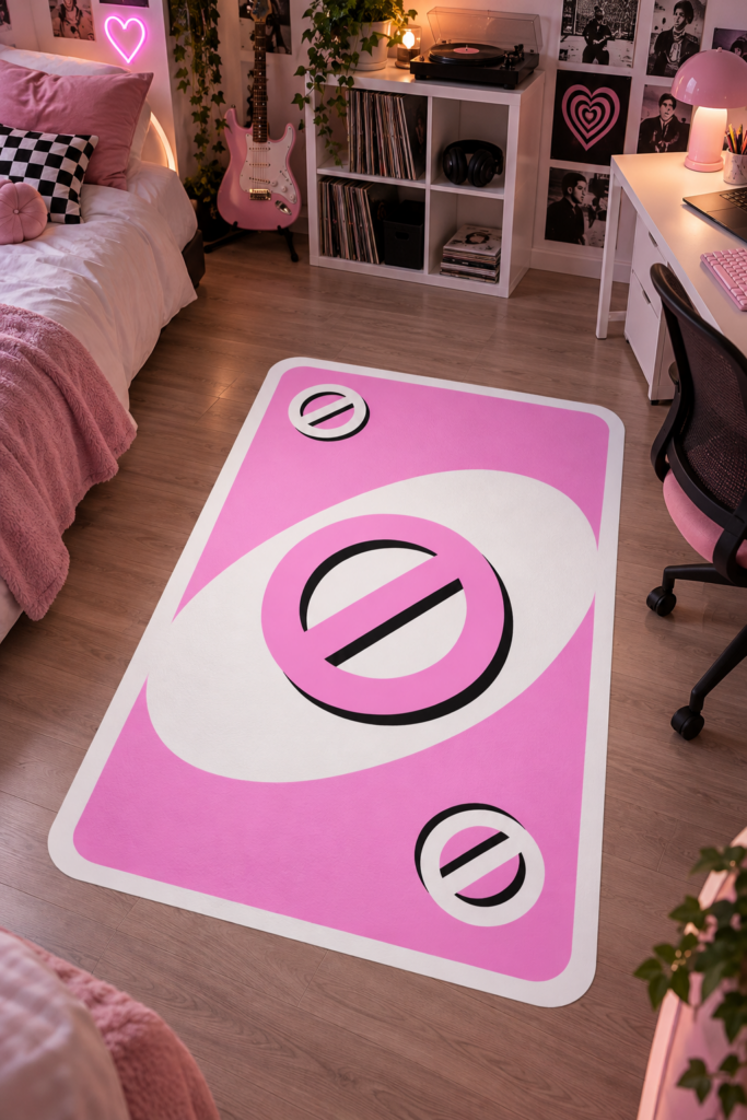 Wykładzina PCV Różowa Karta Stop z Gry UNO 100×150 cm