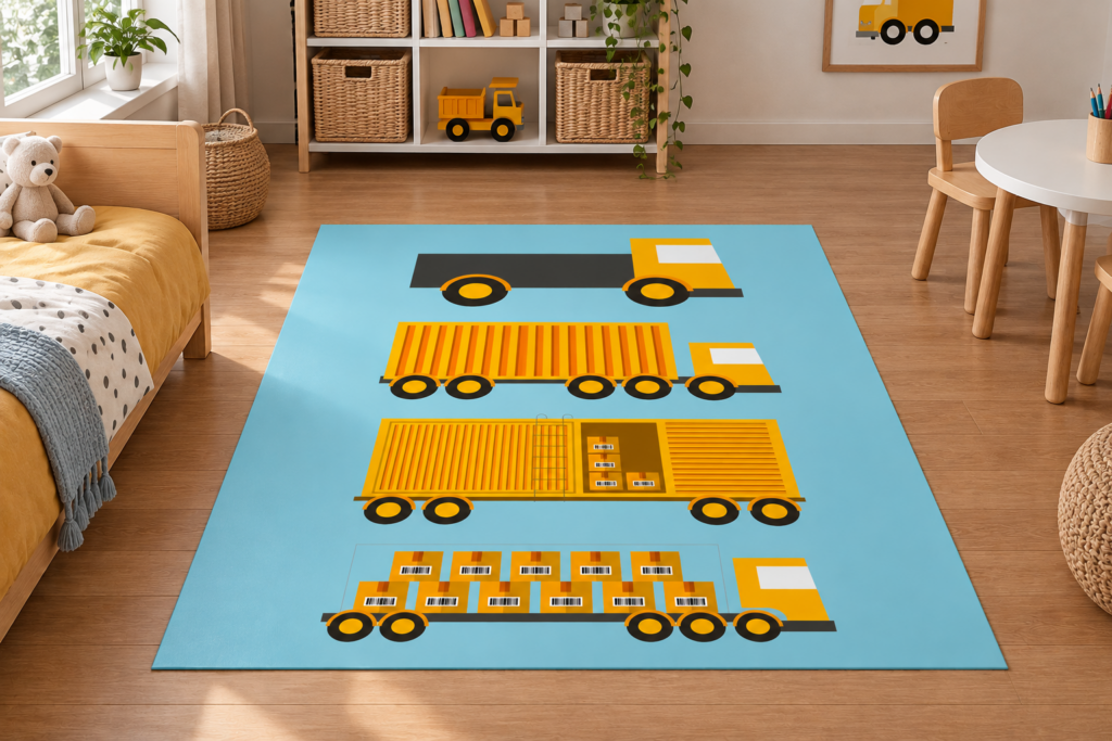 Wykładzina PCV Tiry na Niebieskim Tle dla Dzieci 100×150 cm